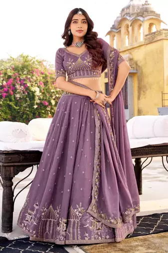 lavender silk blend embroidered lehenga choli