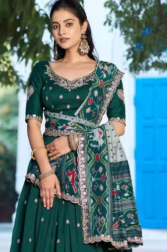 green silk blend embroidered lehenga choli