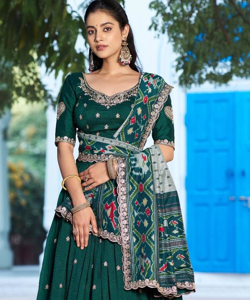 green silk blend embroidered lehenga choli