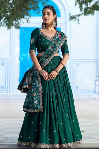 green silk blend embroidered lehenga choli