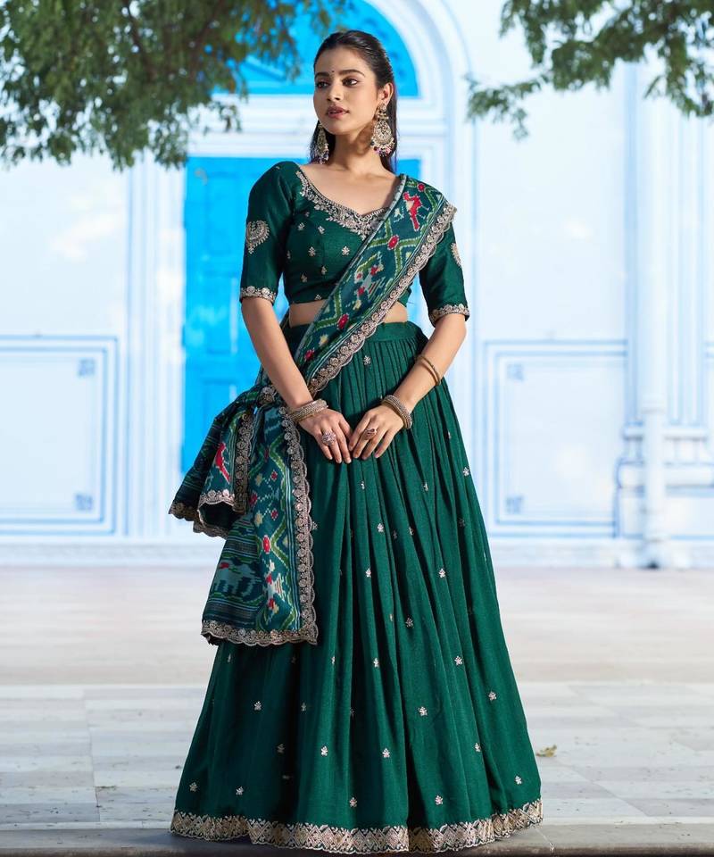 green silk blend embroidered lehenga choli