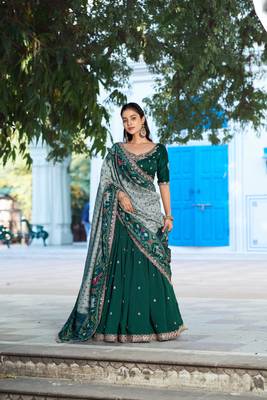 green silk blend embroidered lehenga choli 1