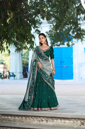 green silk blend embroidered lehenga choli