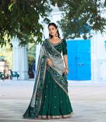 green silk blend embroidered lehenga choli