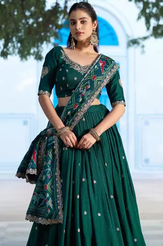 green silk blend embroidered lehenga choli