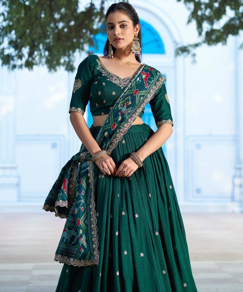 green silk blend embroidered lehenga choli