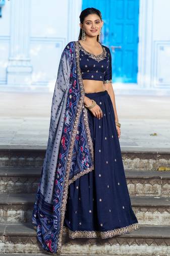 royal blue silk blend embroidered lehenga choli