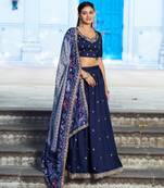 royal blue silk blend embroidered lehenga choli