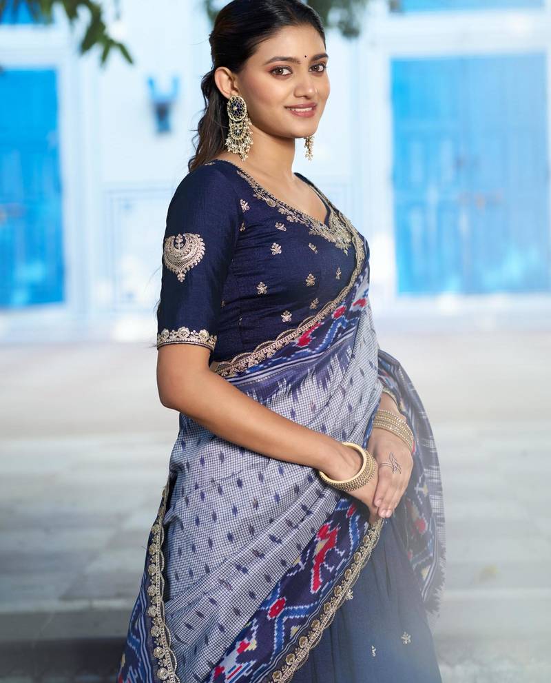 royal blue silk blend embroidered lehenga choli