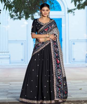 black silk blend embroidered lehenga choli 1