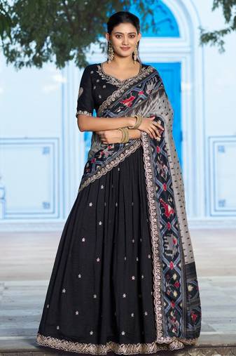black silk blend embroidered lehenga choli