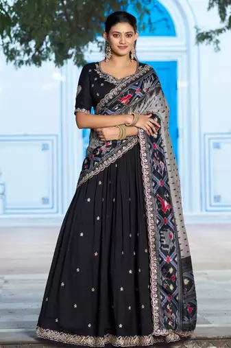 black silk blend embroidered lehenga choli