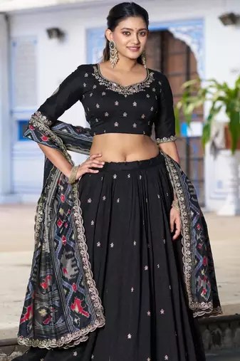 black silk blend embroidered lehenga choli