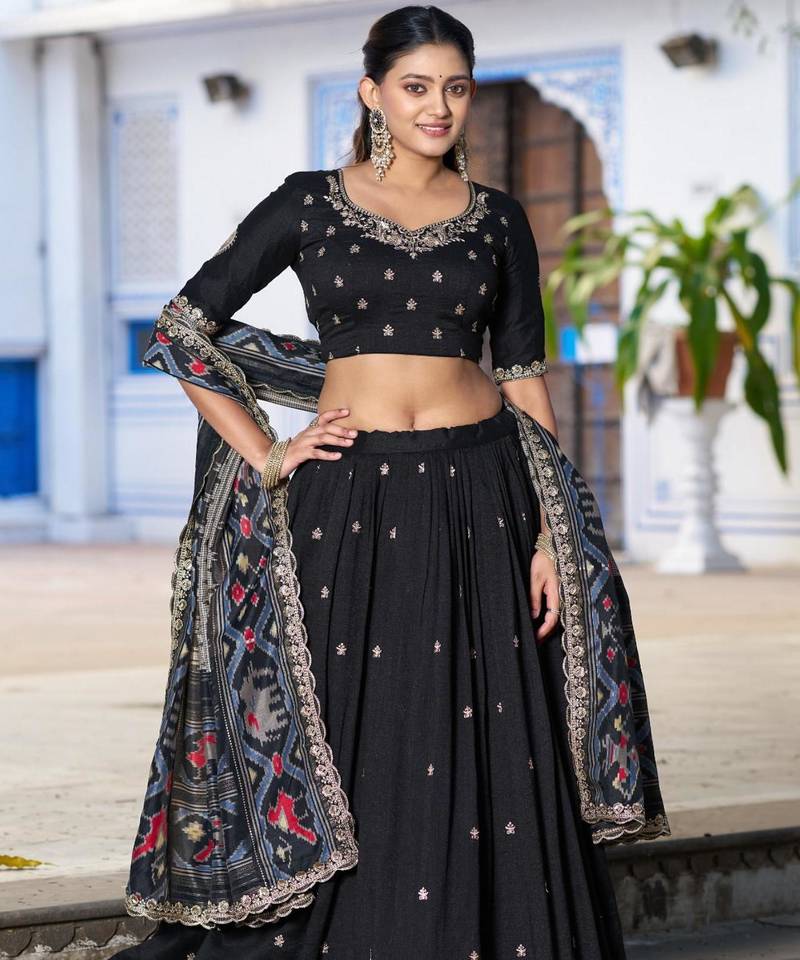 black silk blend embroidered lehenga choli