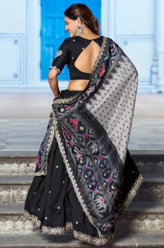 black silk blend embroidered lehenga choli