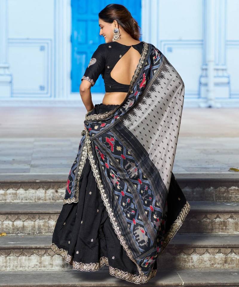 black silk blend embroidered lehenga choli