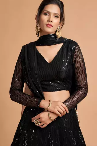 black net embroidered lehenga choli