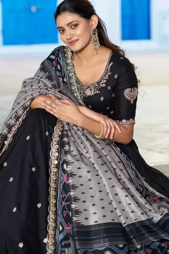 black silk blend embroidered lehenga choli