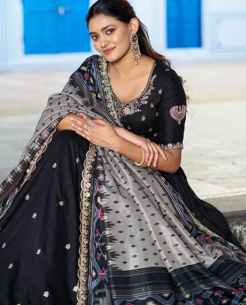 black silk blend embroidered lehenga choli