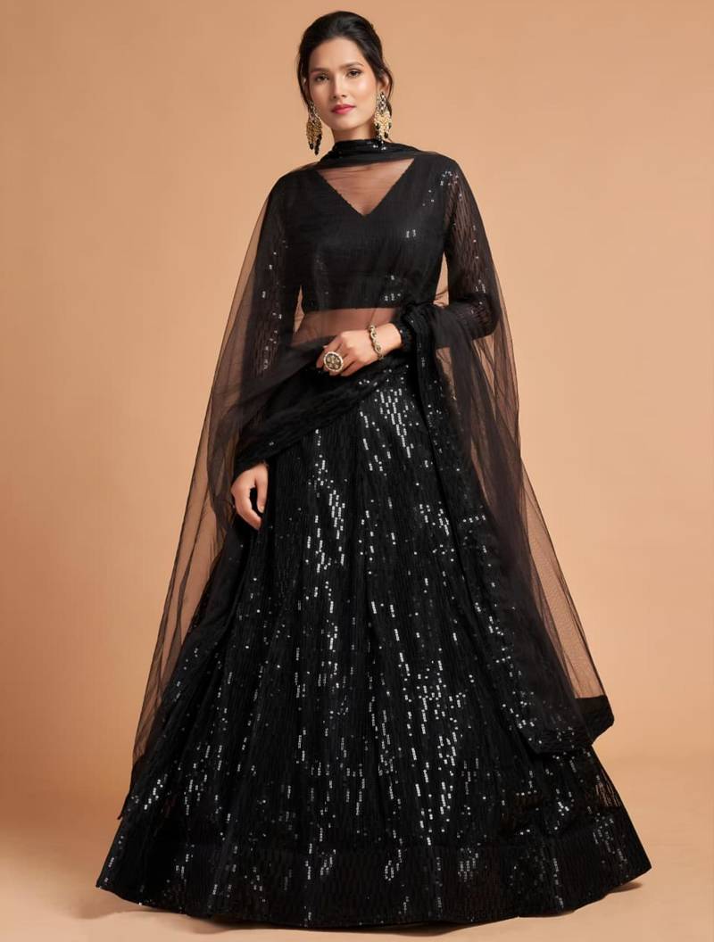 black net embroidered lehenga choli