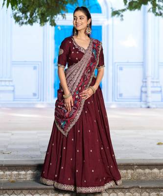 maroon silk blend embroidered lehenga choli 2