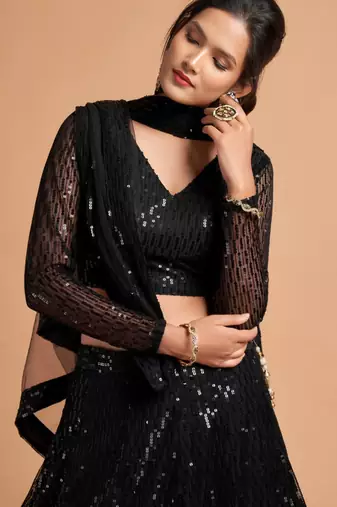 black net embroidered lehenga choli