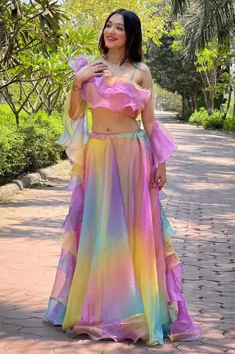 multicolor organza printed lehenga choli