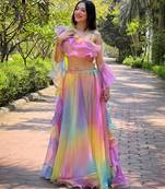 multicolor organza printed lehenga choli