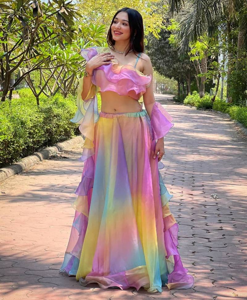 multicolor organza printed lehenga choli