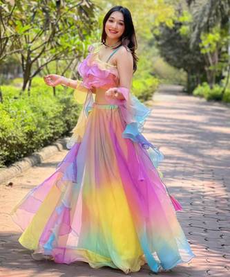 multicolor organza printed lehenga choli 2