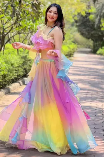 multicolor organza printed lehenga choli