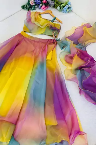 multicolor organza printed lehenga choli