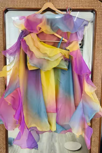 multicolor organza printed lehenga choli