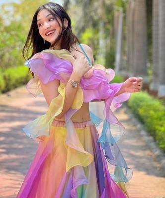 multicolor organza printed lehenga choli 5