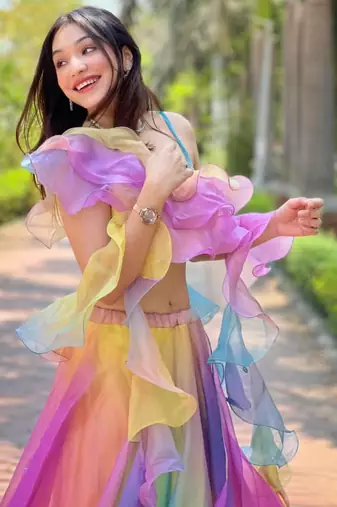 multicolor organza printed lehenga choli