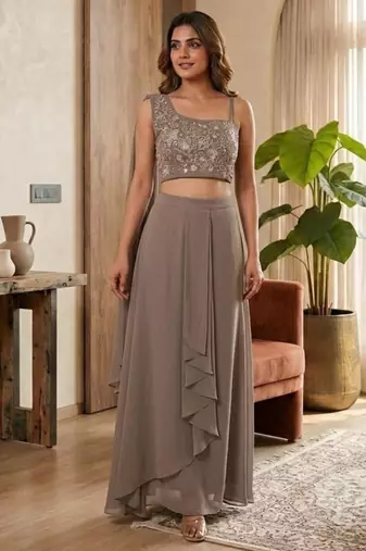 grey georgette plain lehenga choli