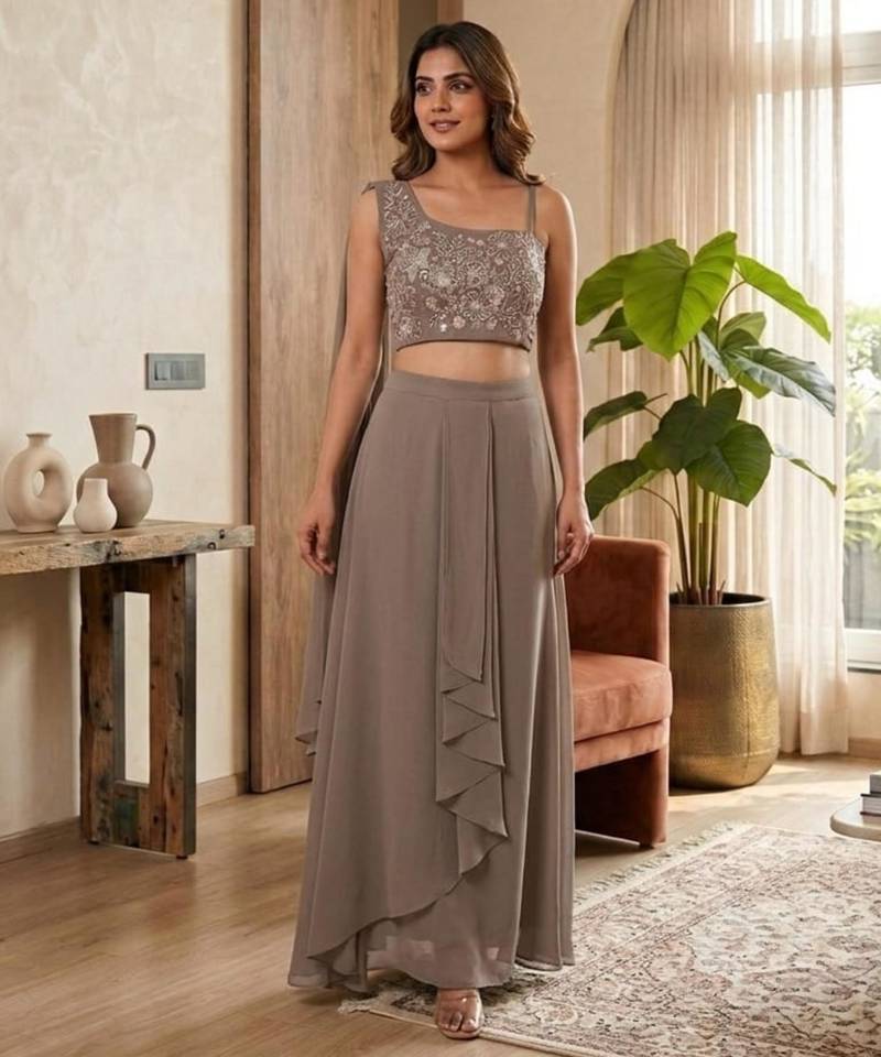 grey georgette plain lehenga choli