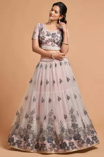 cream net embroidered lehenga choli