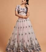 cream net embroidered lehenga choli