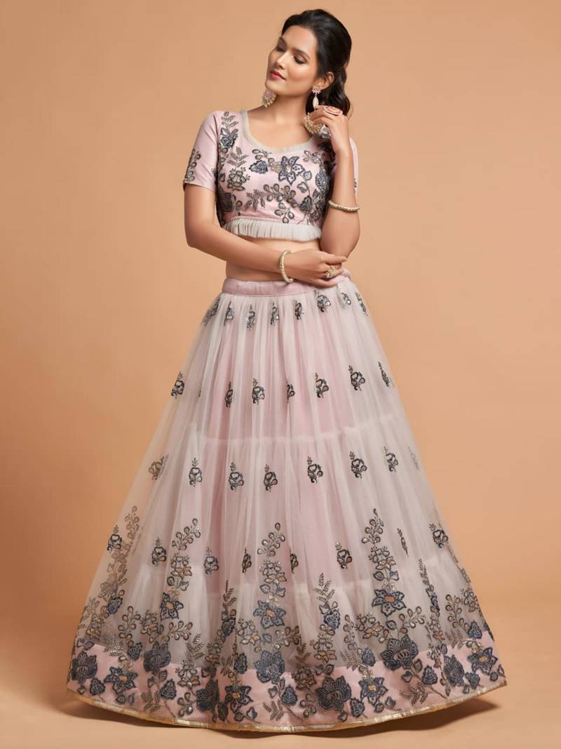 cream net embroidered lehenga choli