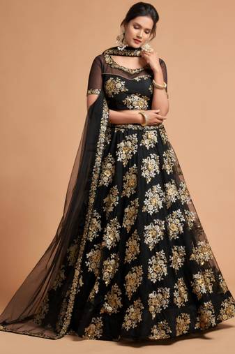 black net embroidered lehenga choli