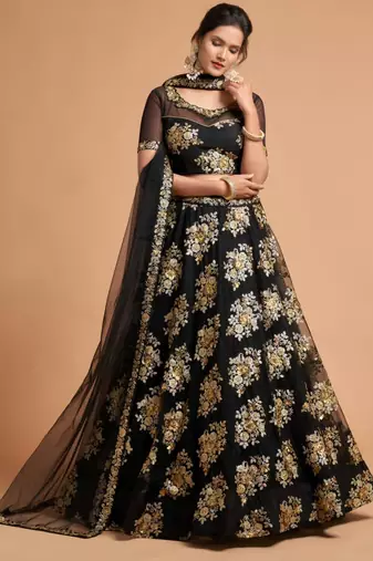 black net embroidered lehenga choli