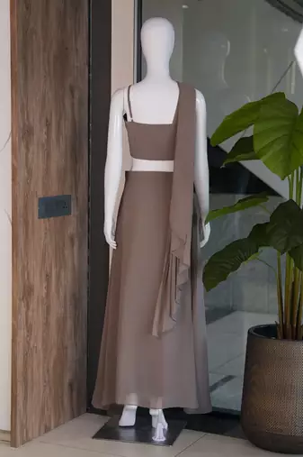 grey georgette plain lehenga choli