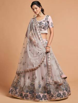 cream net embroidered lehenga choli 2