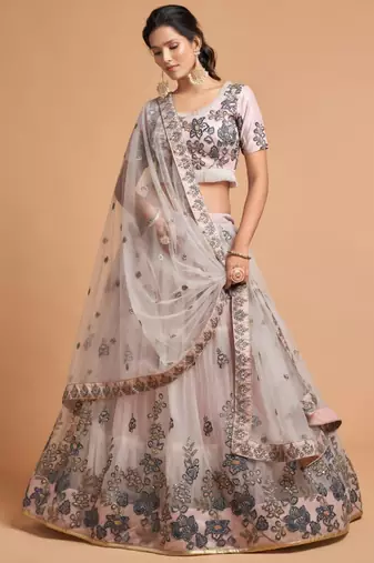 cream net embroidered lehenga choli