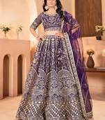 purple net embroidered lehenga choli