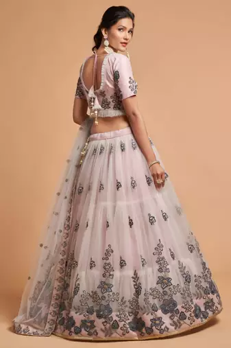 cream net embroidered lehenga choli