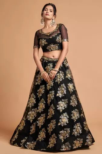 black net embroidered lehenga choli