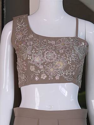grey georgette plain lehenga choli with free size upto 44 4