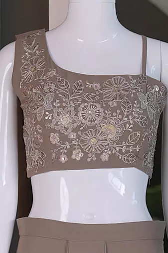 grey georgette plain lehenga choli